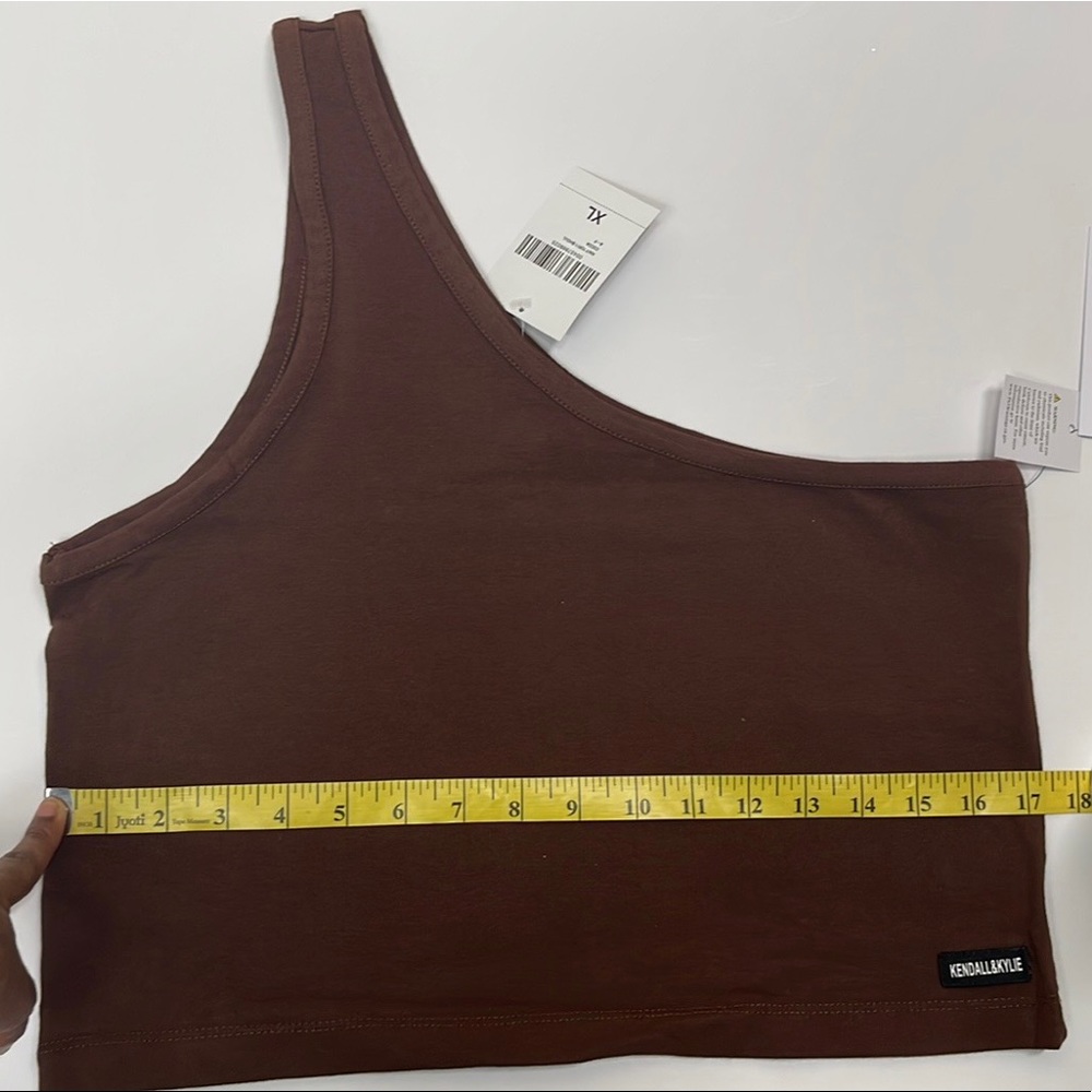Brown One Shoulder Knit Tank Top Cropped Shirt Crop Sleeveless Summer Blouse Gym - Picture 10 of 17